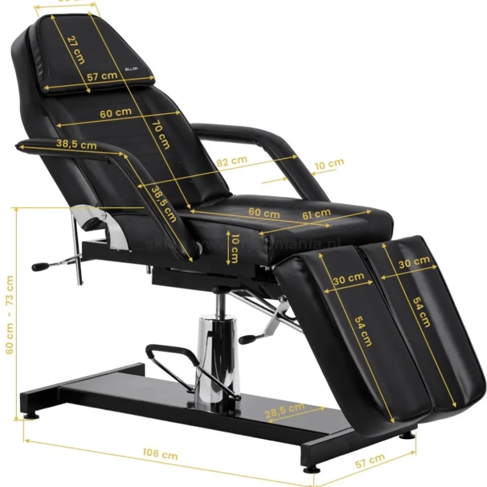 Activ Sillon 210 fotel kosmetyczny hydrauliczny, z kołyską i dzielonym podnóżkiem, czarny, dostępny w 48h