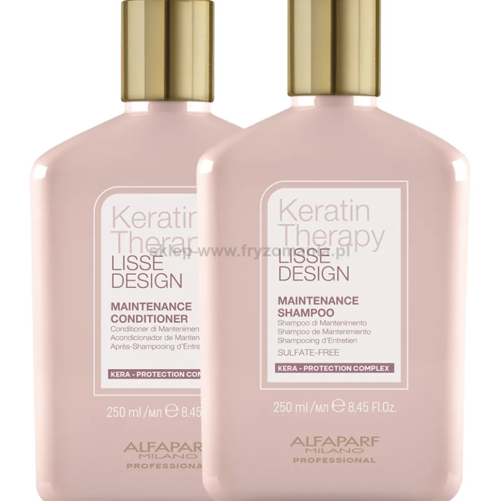 Alfaparf Keratin Therapy Lisse Design - zestaw po keratynowym prostowaniu włosów, szampon 250ml i odżywka 250ml