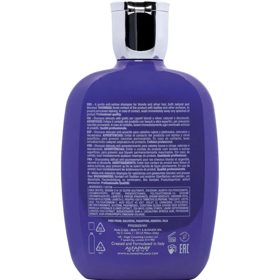 Alfaparf Semi Di Lino Blonde Anti-Yellow Szampon neutralizujący żółte odcienie do włosów blond i siwych 250ml