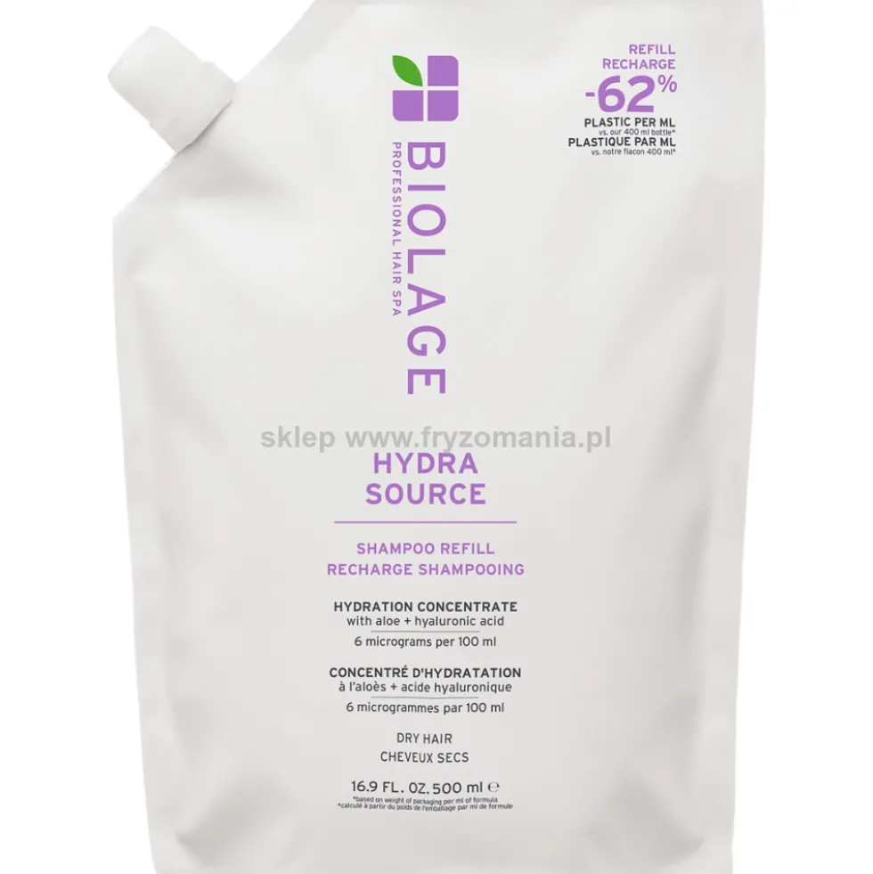 Biolage Hydra Source Szampon nawilżający do włosów suchych 500ml, refill