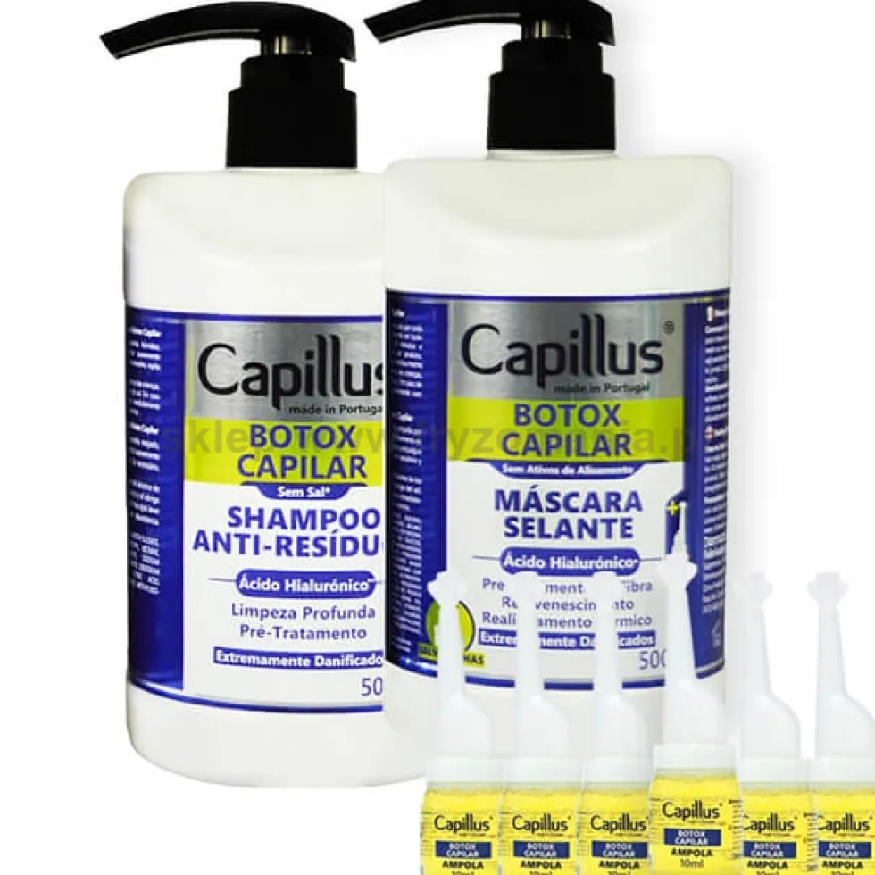 Capillus Botox Capilar Botox na włosy - zestaw szampon i maska 2x500ml + ampułki z kwasem hialuronowym 6x10ml