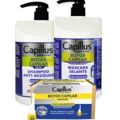 Capillus Botox Capilar Botox na włosy - zestaw szampon i maska 2x1000ml + ampułki z kwasem hialuronowym 12x10ml