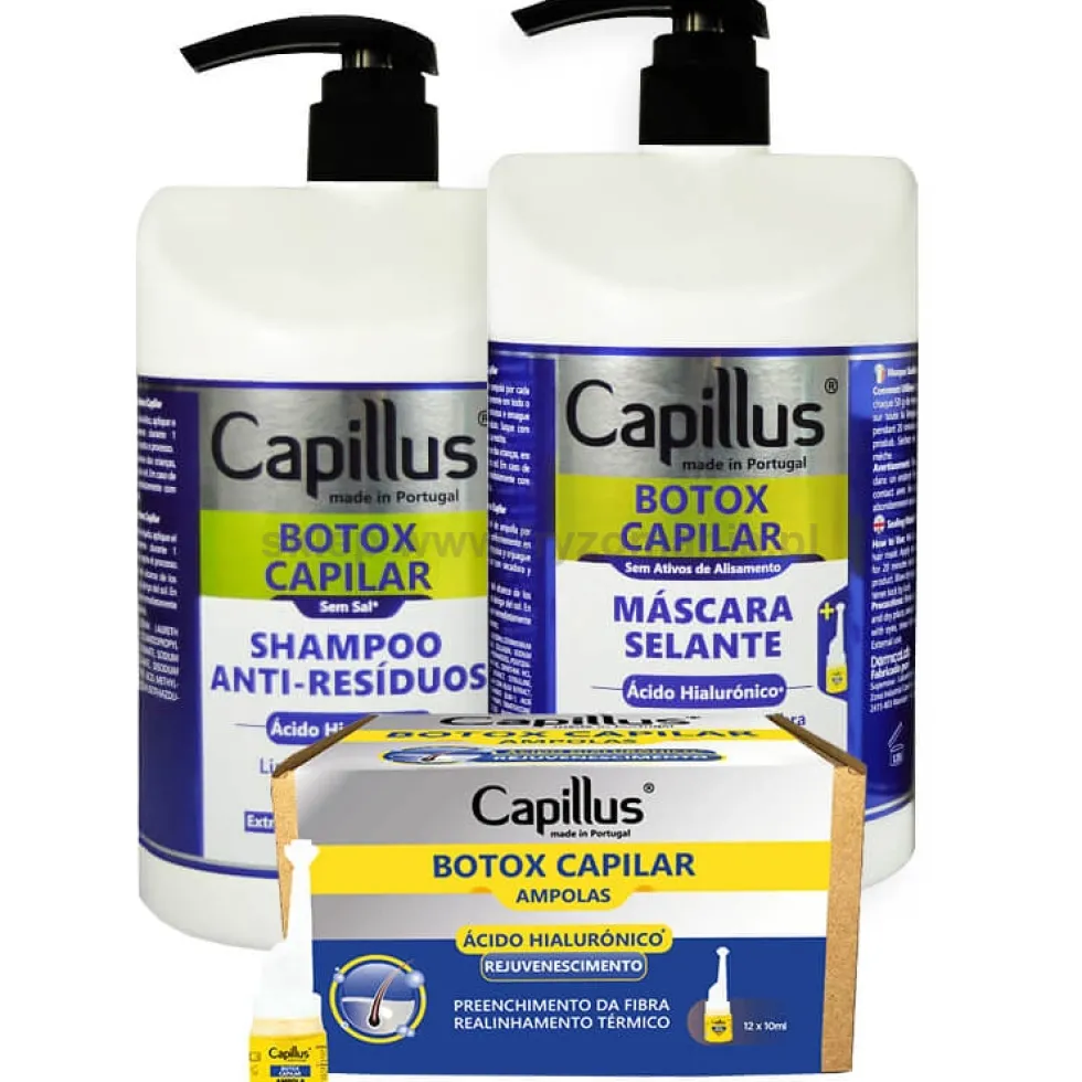 Capillus Botox Capilar Botox na włosy - zestaw szampon i maska 2x1000ml + ampułki z kwasem hialuronowym 12x10ml
