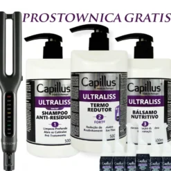 Capillus Ultraliss Forte Nanoplastia włosów - zestaw do nanoplastii szampon, serum i balsam 3x500ml + ampułki z kwasem hialuronowym 6x10ml