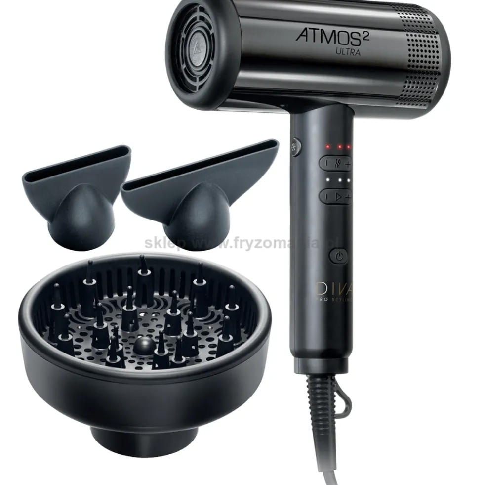 Diva Atmos Ultra 2 Suszarka do włosów z dyfuzorem, czarna 2000W