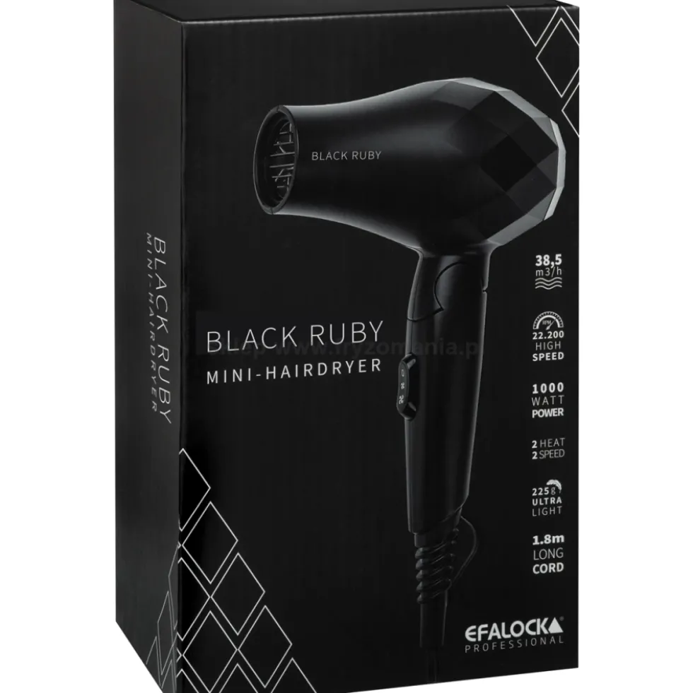 Efalock Professional Black Ruby Mini suszarka do włosów, składana 1000W