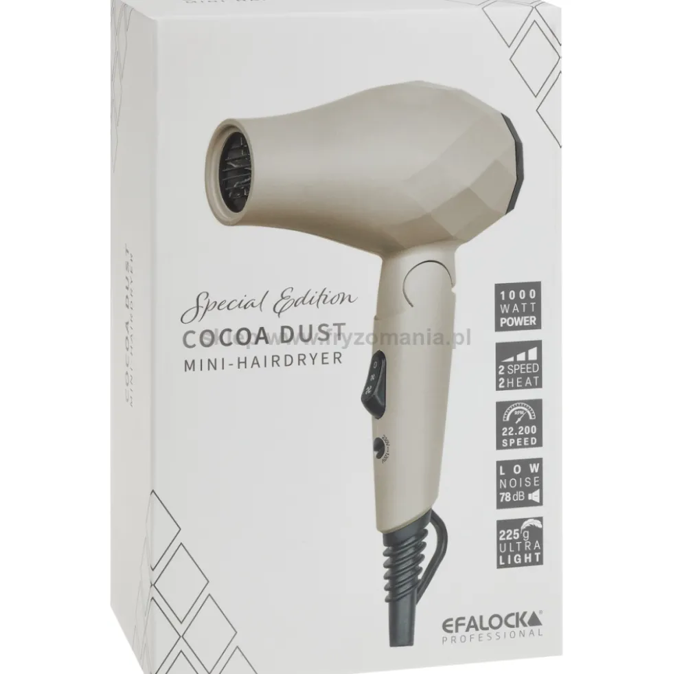 Efalock Professional Cocoa Dust Mini suszarka do włosów, składana 1000W