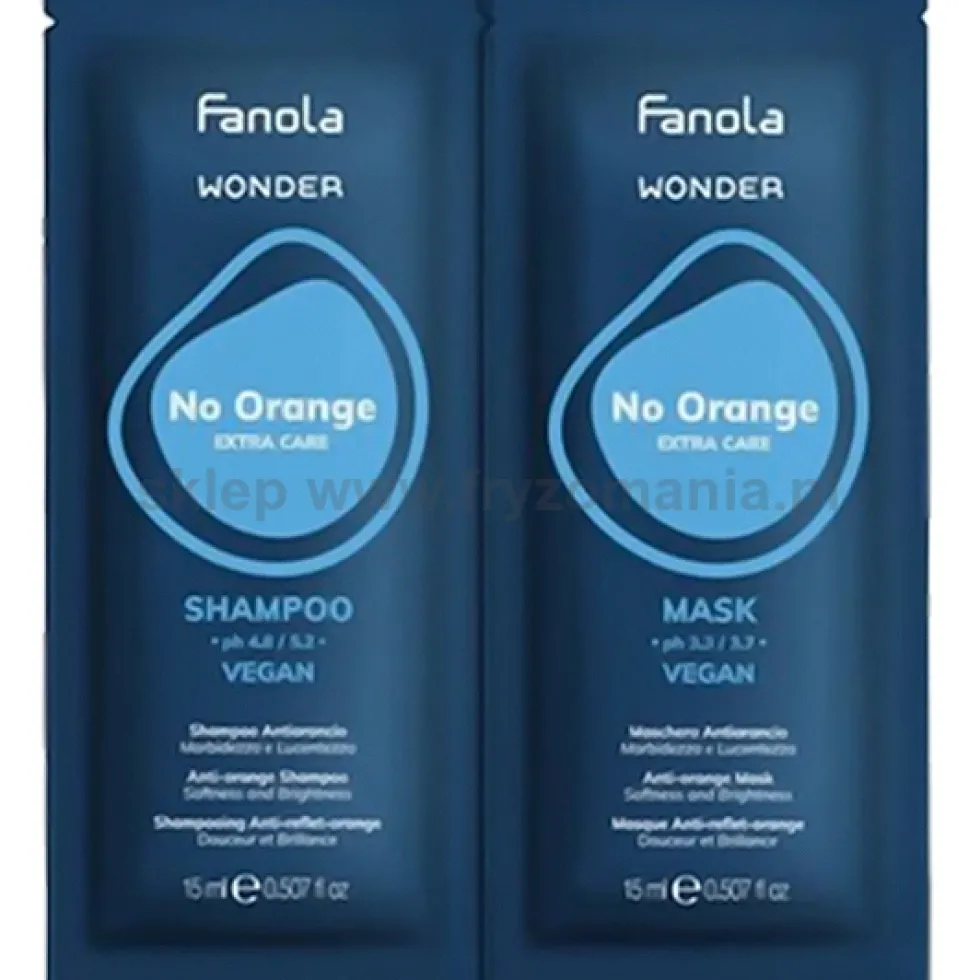 Fanola Wonder No Orange Szampon i maska neutralizująca pomarańczowe i miedziane odcienie włosów 2x15ml