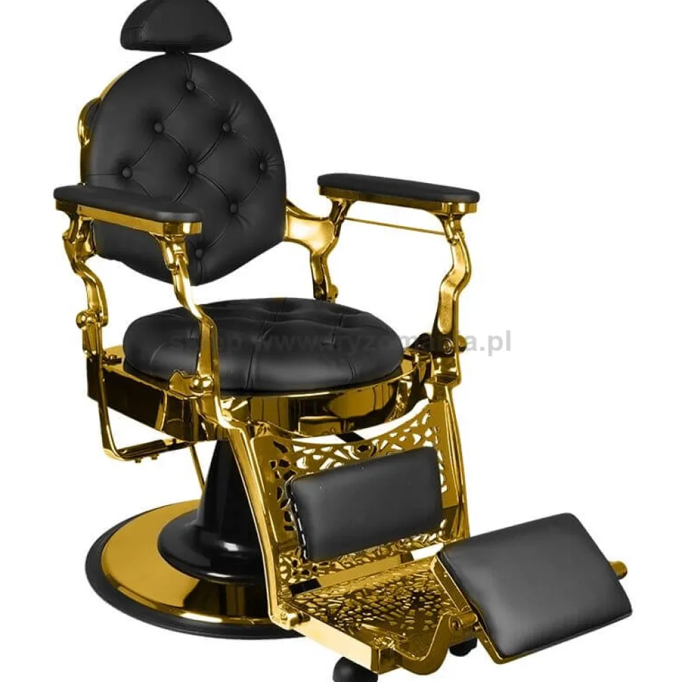 Gabbiano Giulio Gold, fotel barberski czarno-złoty, dostępny w 48h