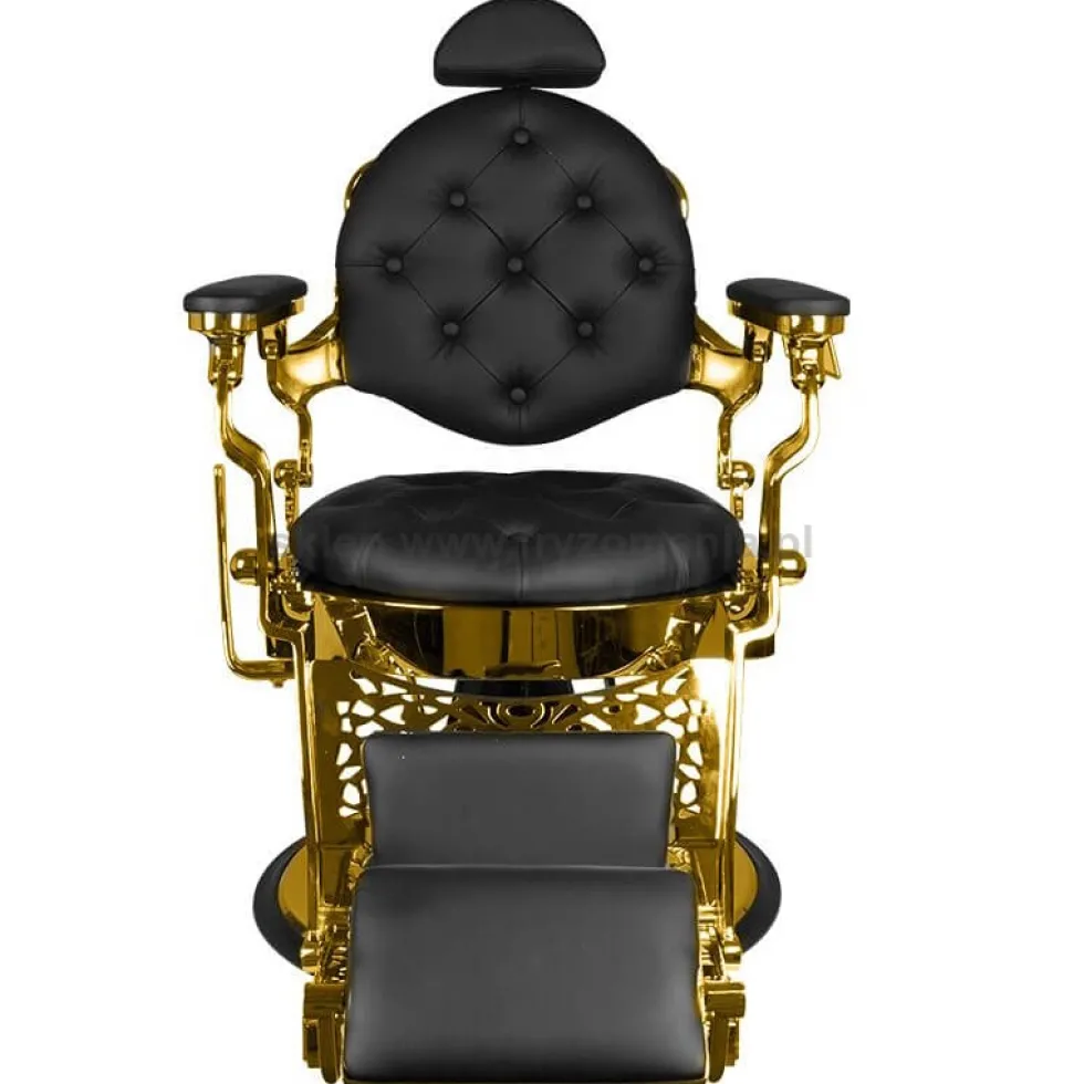 Gabbiano Giulio Gold, fotel barberski czarno-złoty, dostępny w 48h