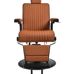 Gabbiano Levi Fotel barberski brązowy z czarną ramą, dostępny w 48h