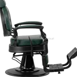 Gabbiano President Fotel barberski zielony z czarną ramą, dostępny w 48h