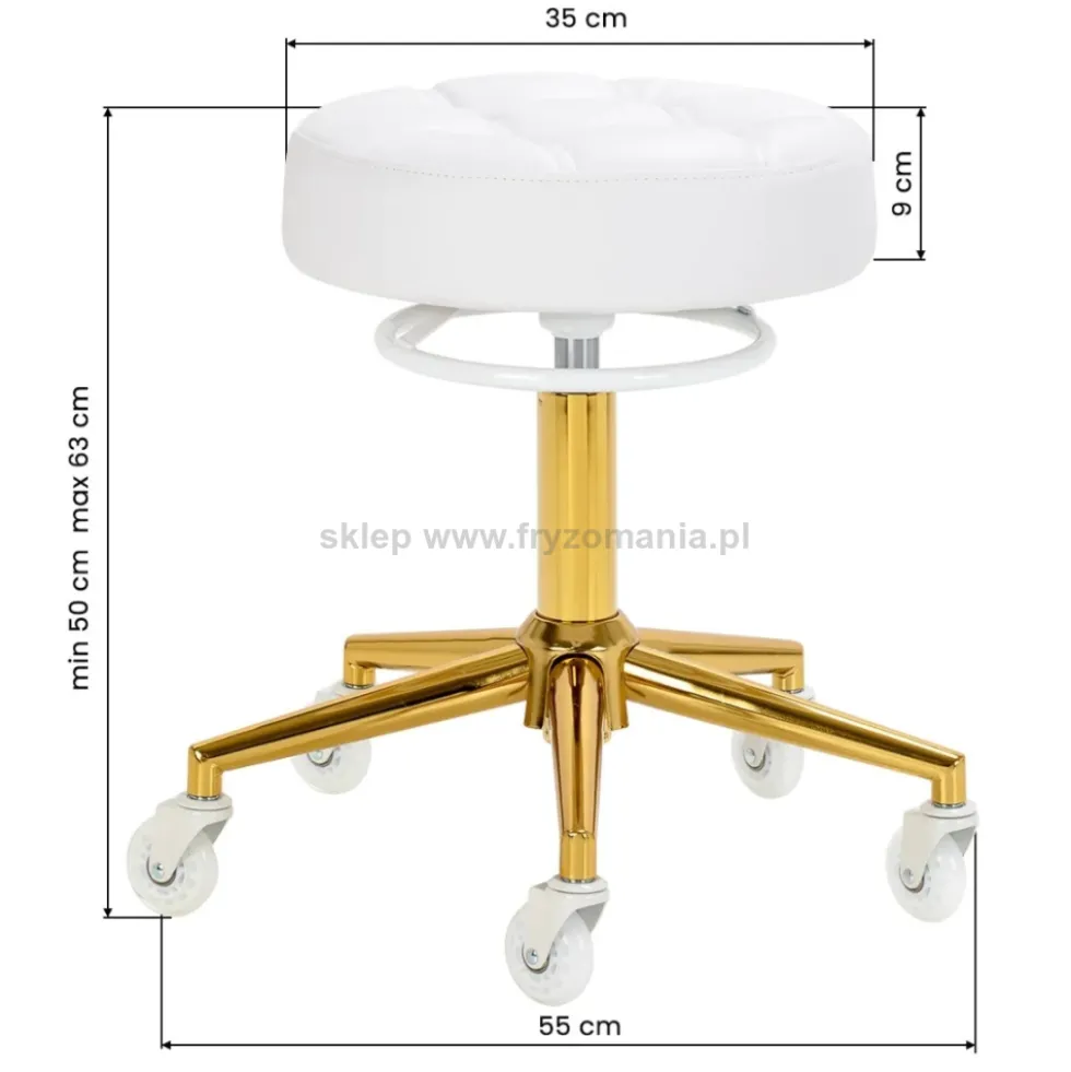 Gabbiano Taboret fryzjerski D054G biało-złoty, dostępny w 48H