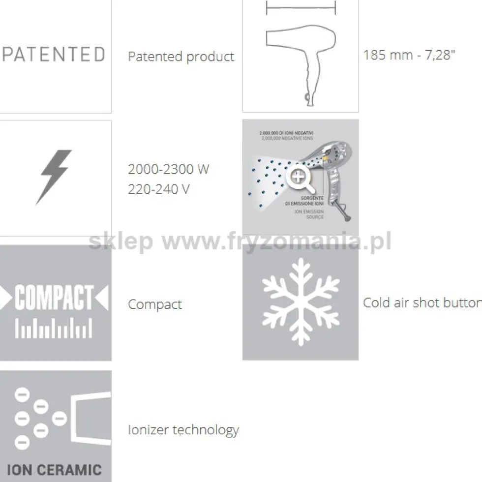 Gamma Piu Ion Ceramic S suszarka do włosów, kompaktowa 2300W