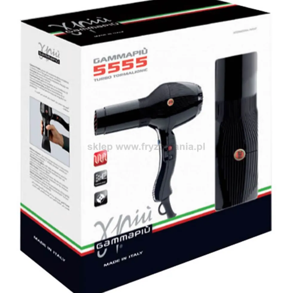 Gamma Piu 5555 Turbo Tormalionic, suszarka do włosów czarna 2400W