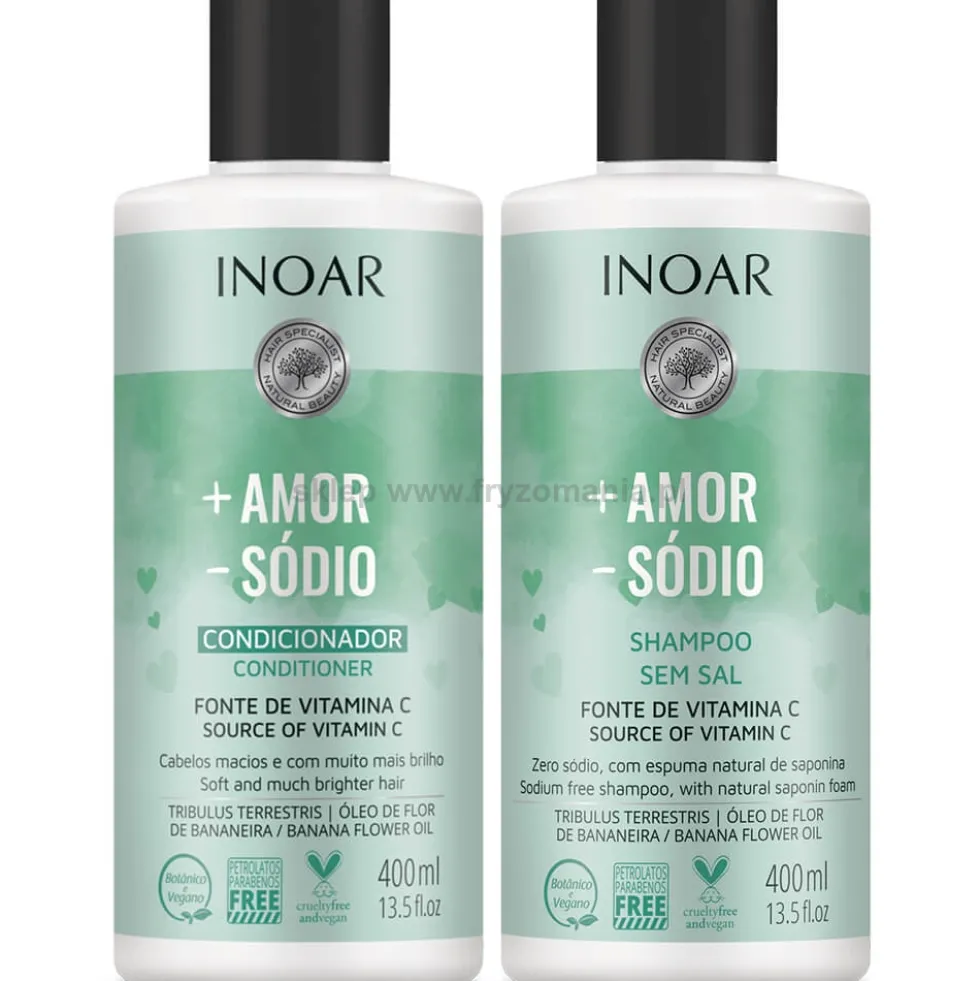 Inoar +Amor -Sódio - zestaw do pielęgnacji włosów szampon 400ml i odżywka 400ml