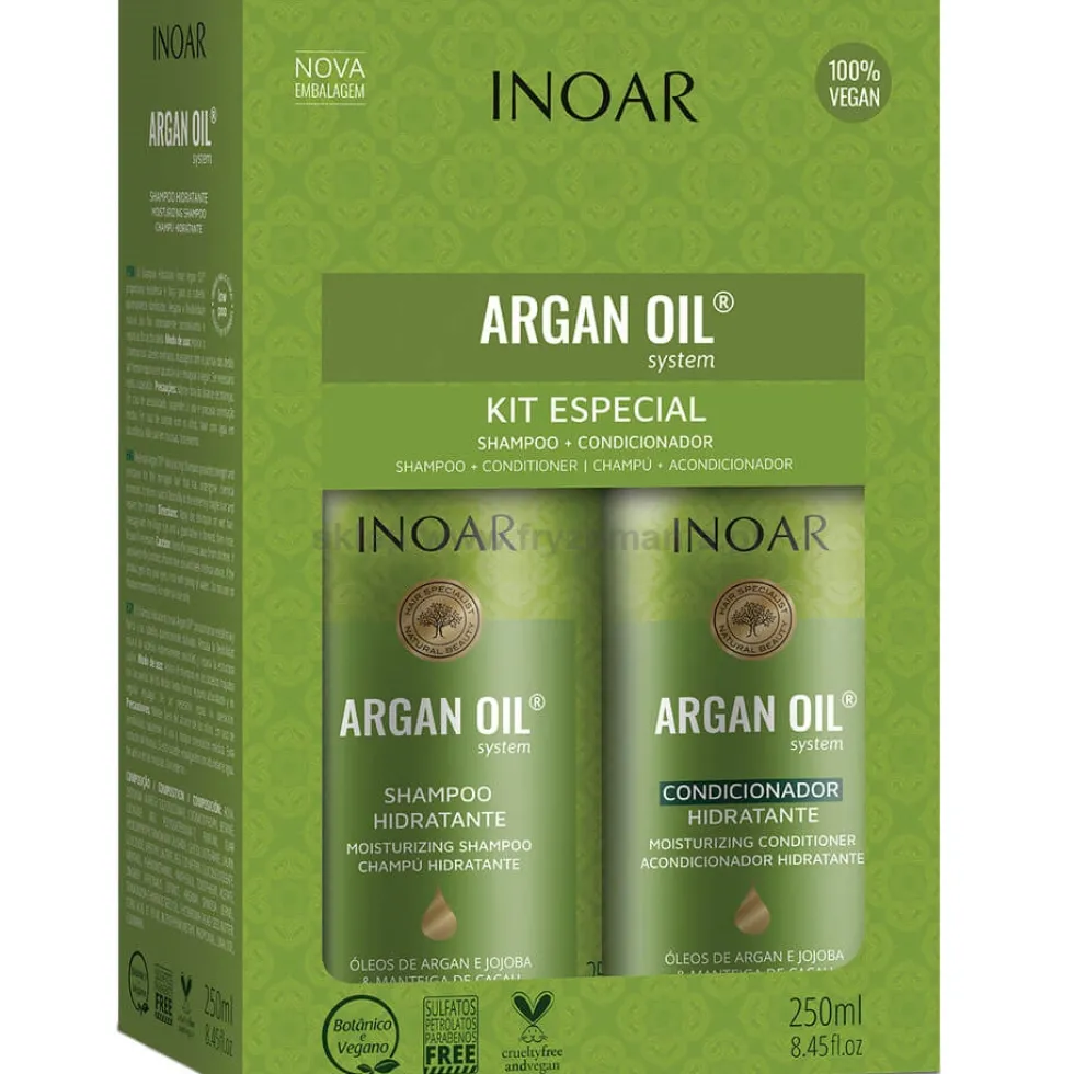 Inoar Argan Oil, szampon i odżywka po keratynowym prostowaniu włosów 2 x 250ml