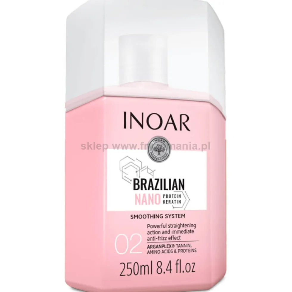 Inoar Brazilian Nano Keratin - zestaw do prostowania włosów szampon 250ml i kuracja 250ml