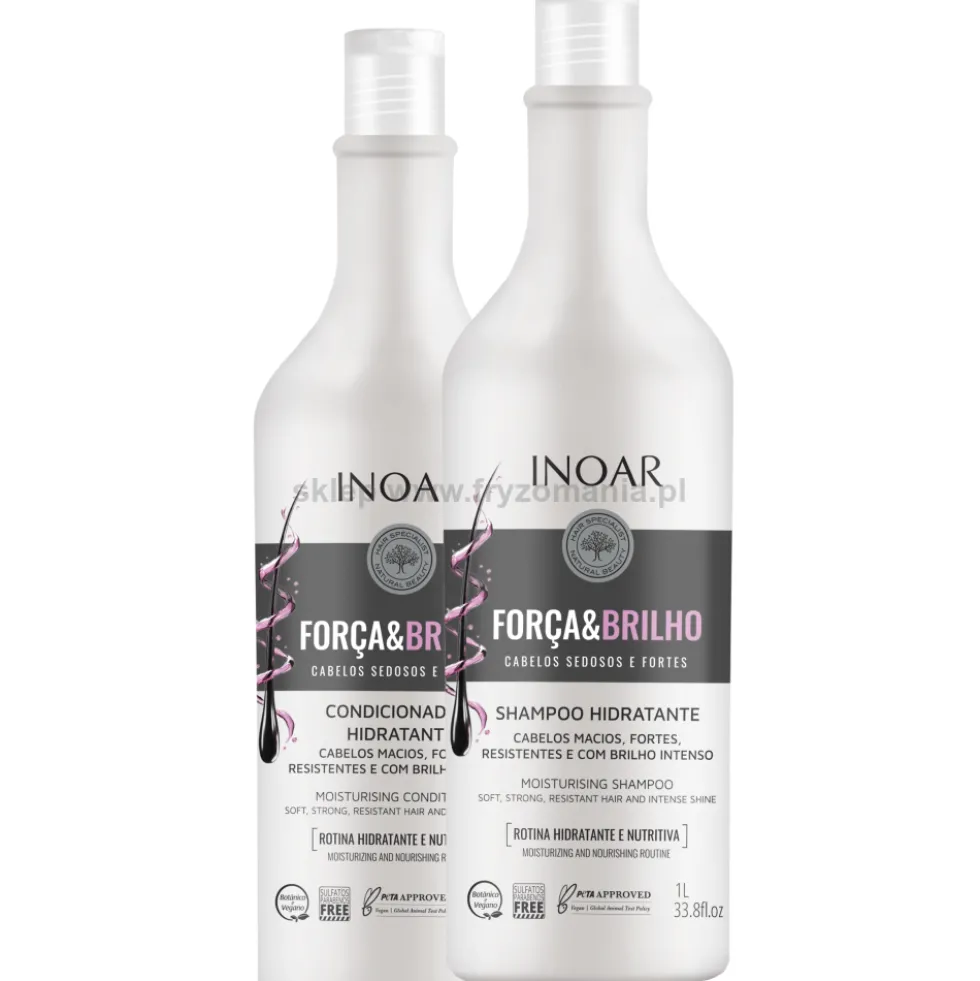Inoar Forca&Brilho zestaw rewitalizujący włosy szampon 1000ml i odżywka 800ml
