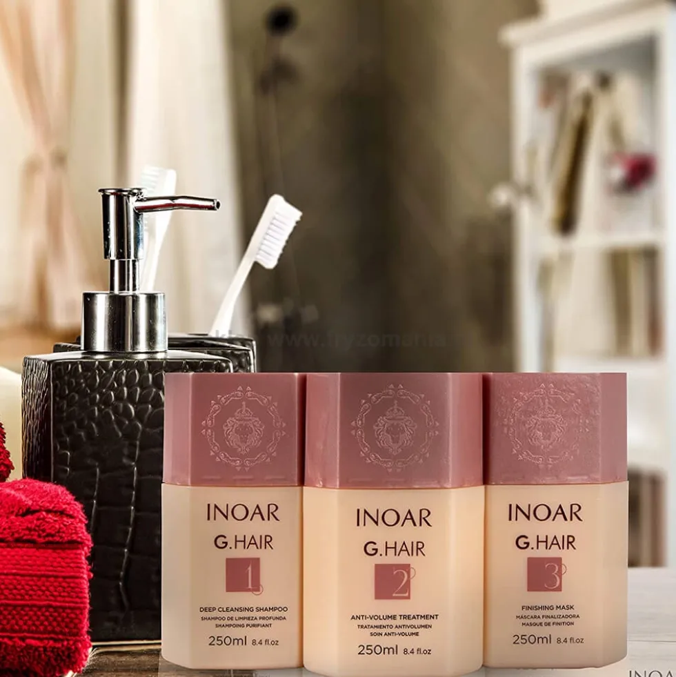 Inoar G.Hair, zestaw do kuracji keratynowej dla włosów niesfornych i trudnych 3x250ml