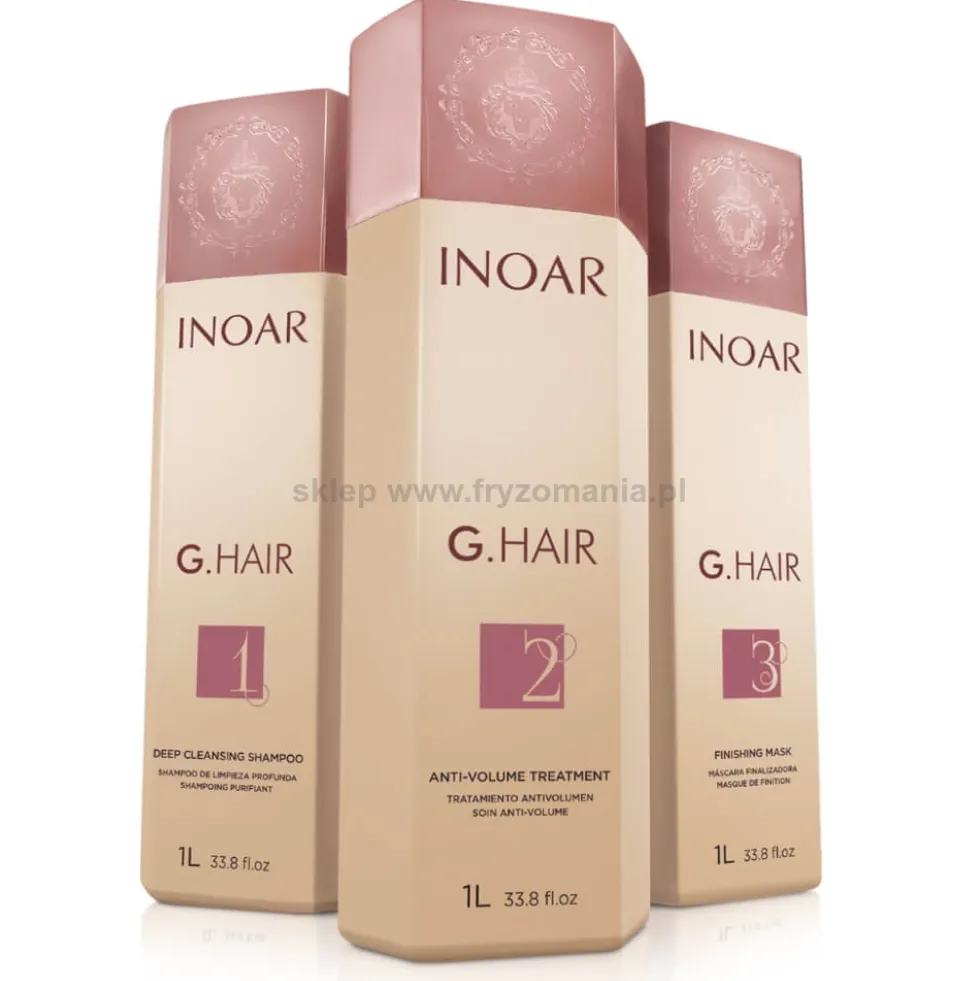 Inoar G.Hair Zestaw do kuracji keratynowej dla włosów niesfornych i trudnych 3x1000ml