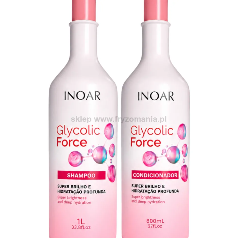 Inoar Glycolic Force Duo - zestaw do regeneracji włosów szampon 1000ml i odżywka 800ml