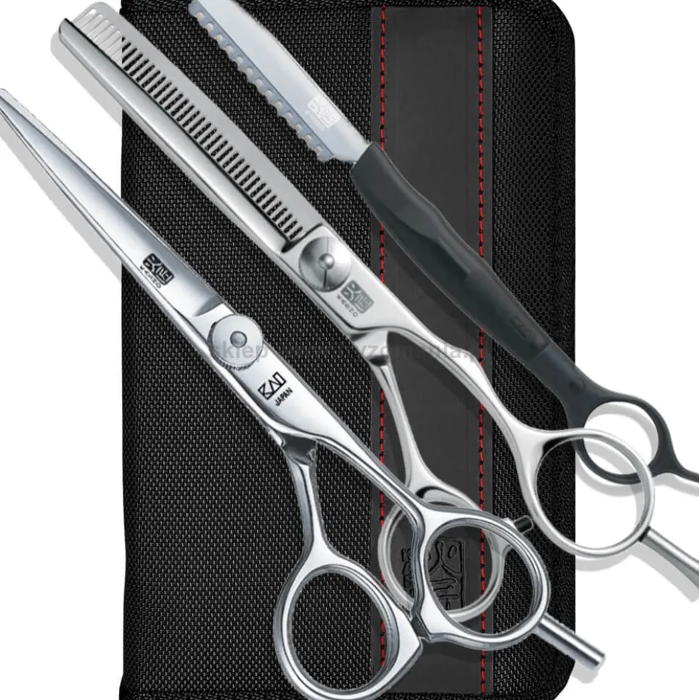 Kasho Zestaw Stylisty - nożyczki Design Master 6.0, degażówki Design Master 6.0 T38B, nóż stylizujący + etui