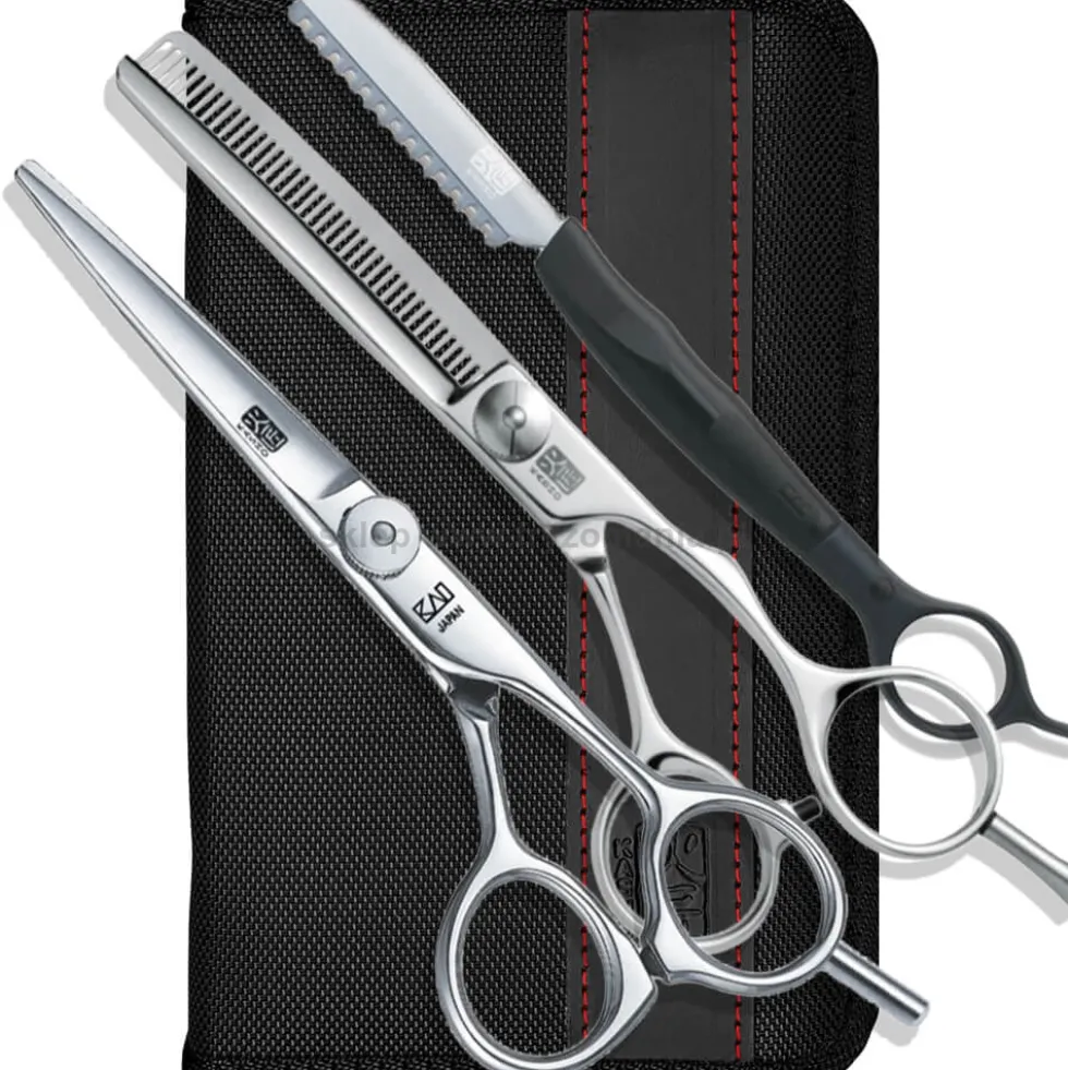Kasho Zestaw Stylisty - nożyczki Design Master 5.5, degażówki Design Master 6.0 T38B, nóż stylizujący + etui
