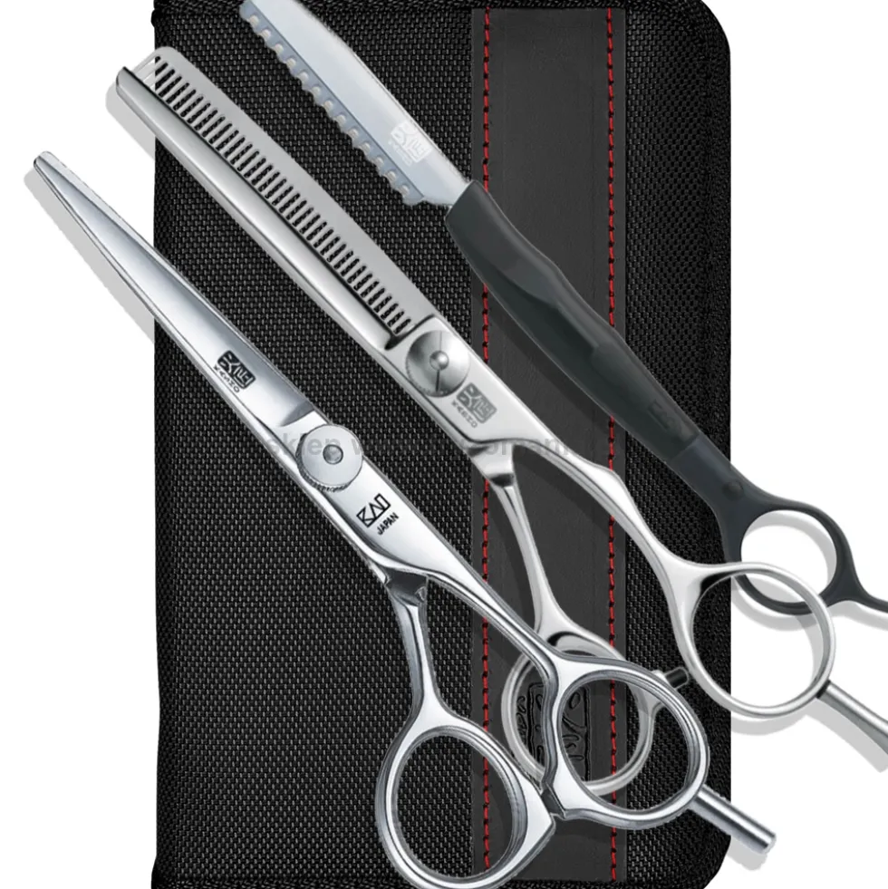 Kasho Zestaw Stylisty - nożyczki Design Master 5.0, degażówki Design Master 6.0 T38B, nóż stylizujący + etui