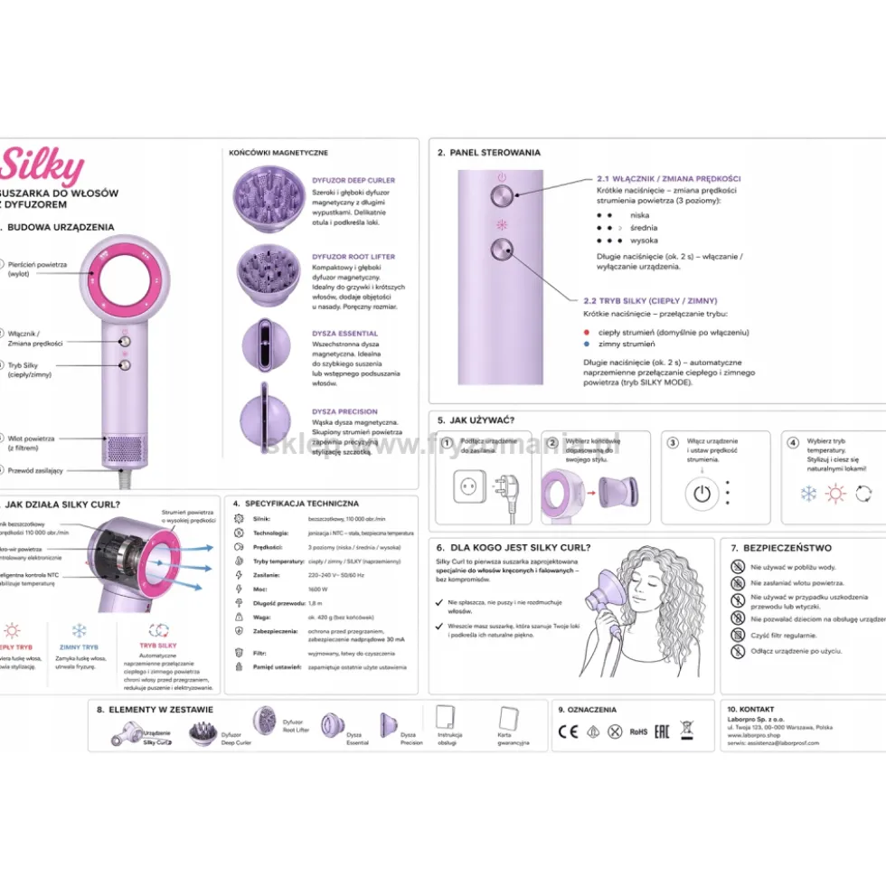 Labor Pro Silky Curl Suszarka do włosów kręconych z jonizacją 1600W