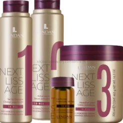 Lendan Next Liss Age Zestaw do prostowania włosów szampon 300ml, serum 300ml, maska 500ml + ampułki 6x7,6ml
