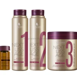 Lendan Next Liss Age Zestaw do prostowania włosów szampon 300ml, serum 300ml, maska 500ml + ampułki 6x7,6ml