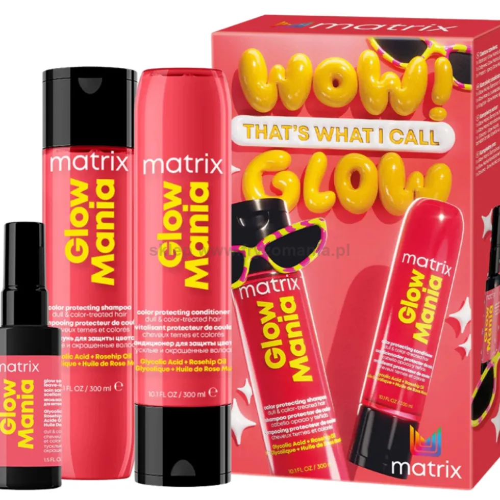 Matrix Glow Mania - zestaw upominkowy szampon, odżywka 2x300ml + prezent spray 45ml