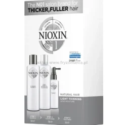 Nioxin System 1 zestaw przeciw wypadaniu włosów naturalnych przerzedzonych, szampon 150ml, odżywka 150ml, kuracja 50ml