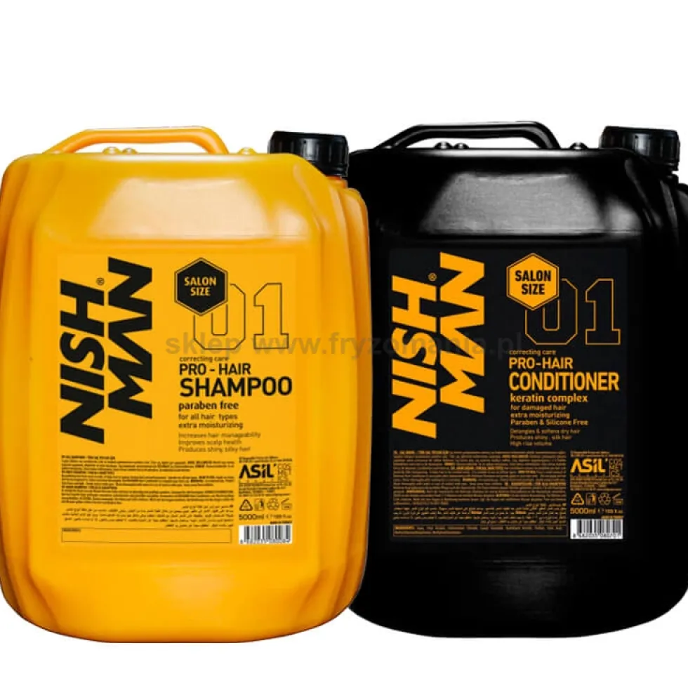 Nishman Pro-Hair No.01 Salon Size - zestaw do salonu fryzjerskiego / barberskiego szampon i odżywka dla mężczyzn 2 x 5000ml