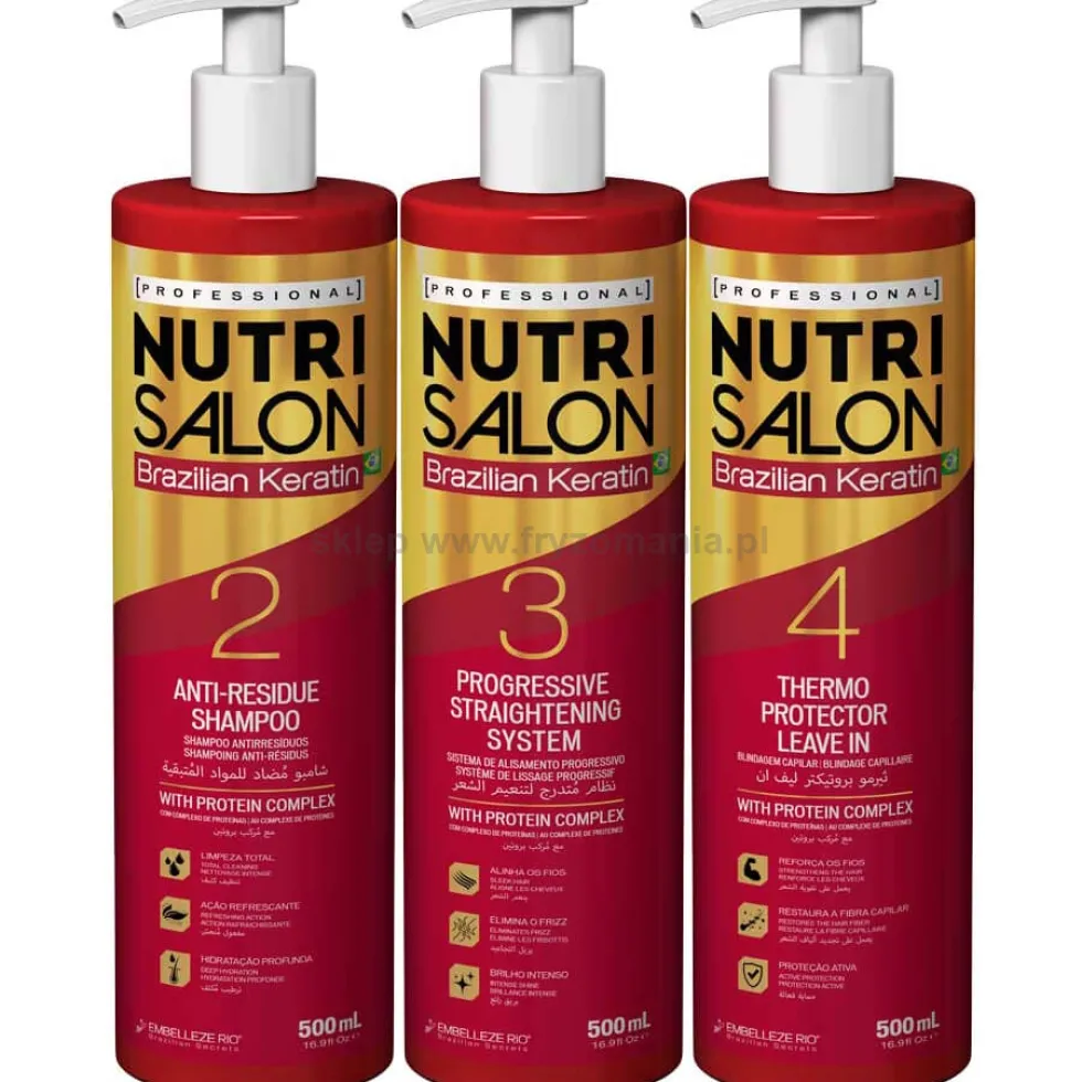 Novex Brazilian Keratin Nutri Salon zestaw do keratynowego prostowania włosów 3x500ml