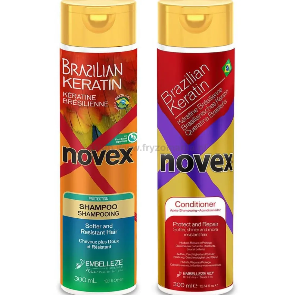 Novex Brazilian Keratin, zestaw do włosów suchych i zniszczonych z keratyną, szampon 300ml i odżywka 300ml