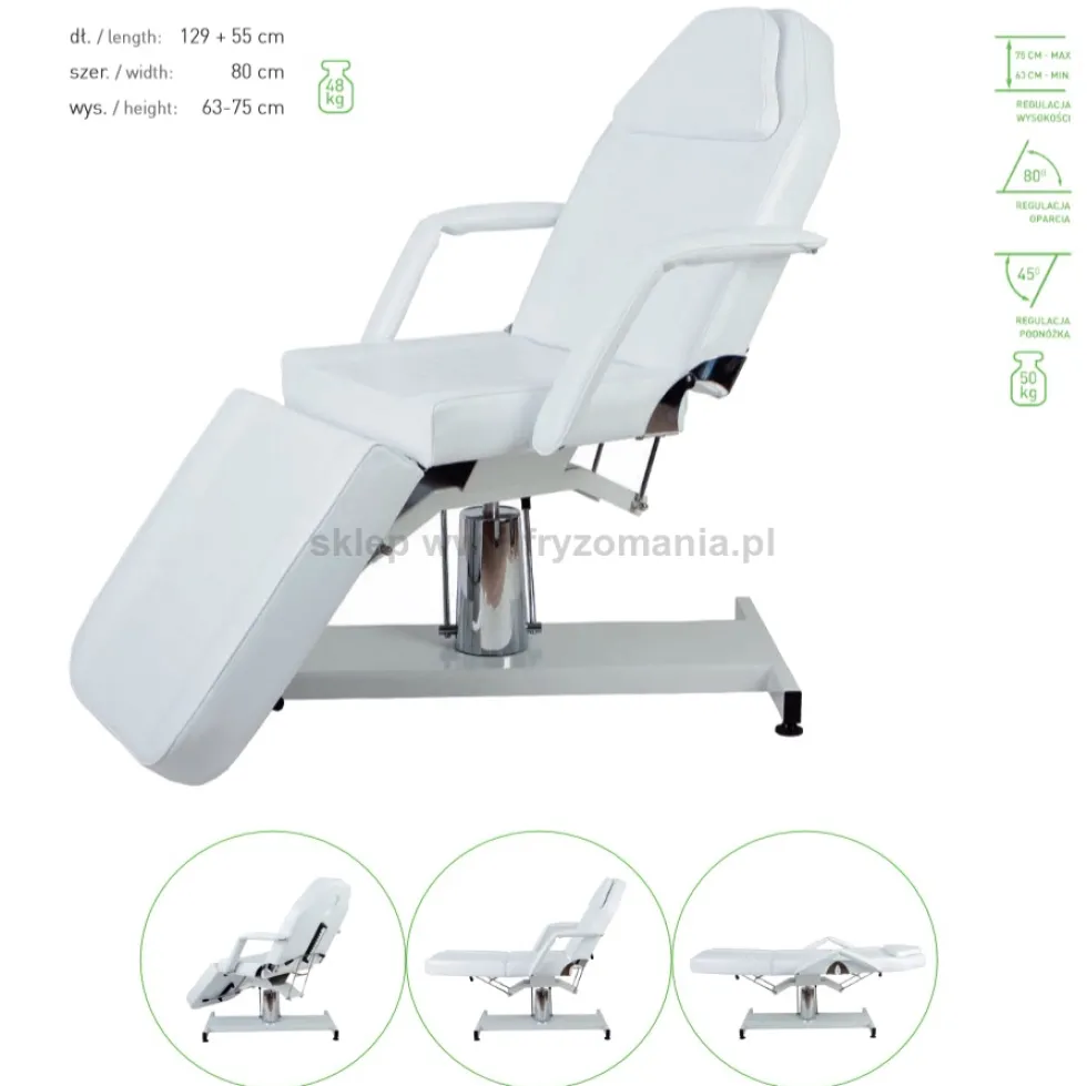 Panda Fiord Lux Fotel kosmetyczny biały na pompie hydraulicznej dostępny w 48H