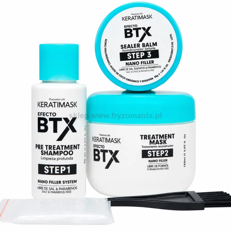 Placenta Life Keratimask Effect BTX - zestaw do włosów bardzo zniszczonych szampon 30ml, maska 150ml i balsam 30g