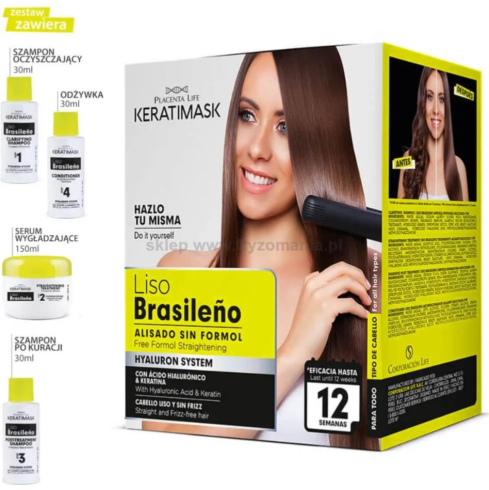 Placenta Life Keratimask Liso Brasileno, Be Natural Argan - zestaw do keratynowego prostowania włosów 240ml