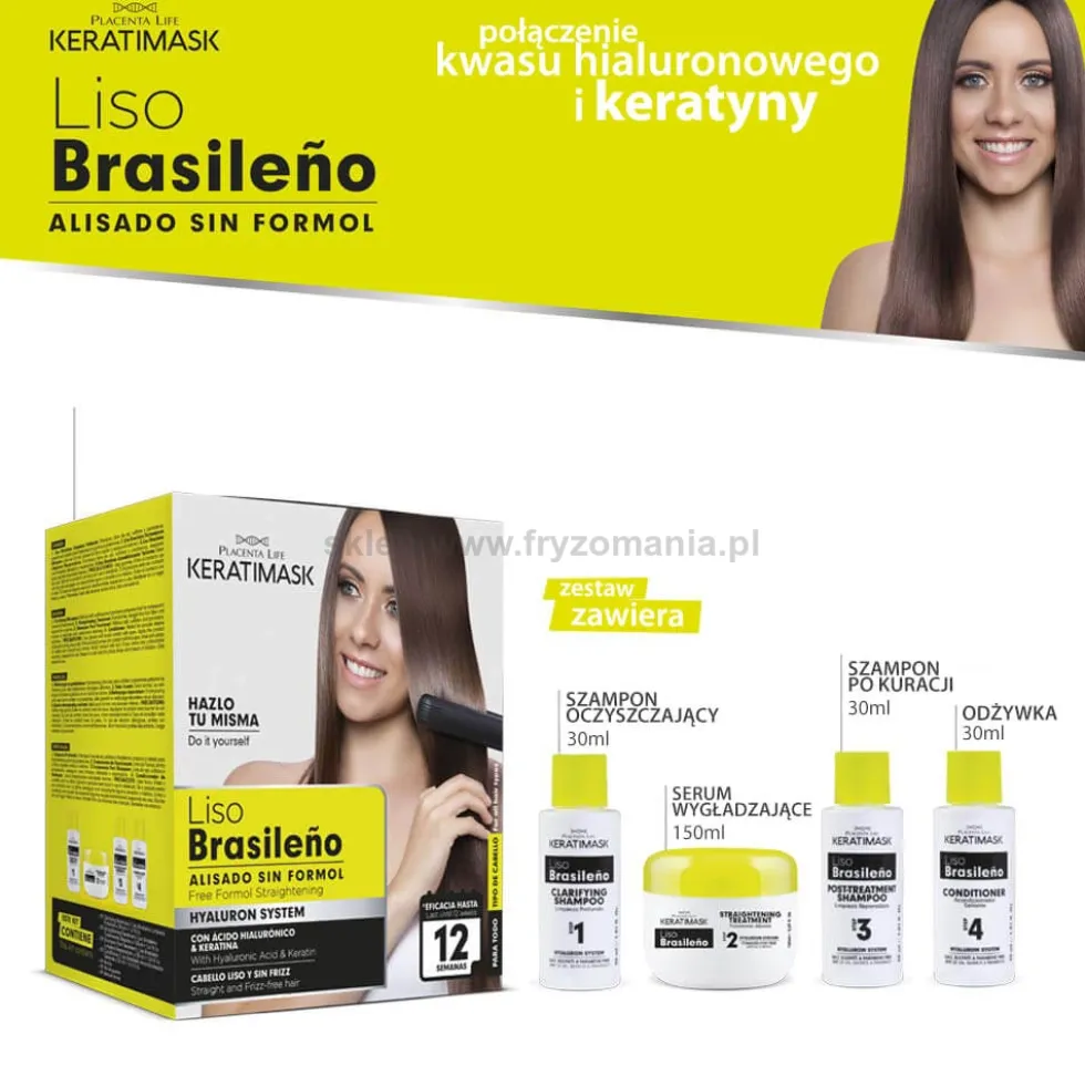 Placenta Life Keratimask Liso Brasileno, Be Natural Argan - zestaw do keratynowego prostowania włosów 240ml