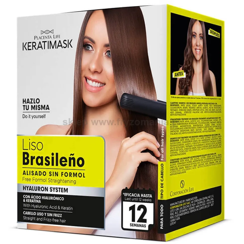 Placenta Life Keratimask Liso Brasileno, Be Natural Argan - zestaw do keratynowego prostowania włosów 240ml