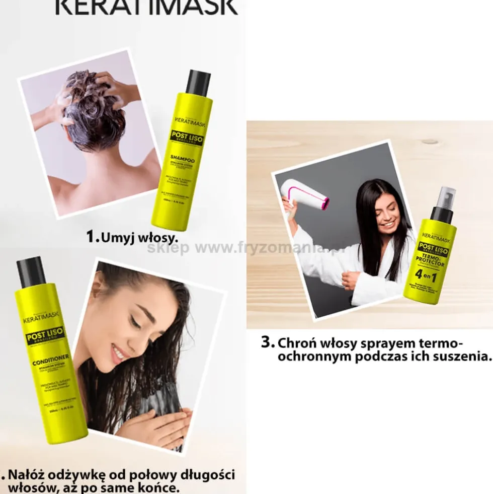 Placenta Life Keratimask Post Liso zestaw po keratynowym prostowaniu włosów, szampon + odżywka 2x250ml + spray 50ml