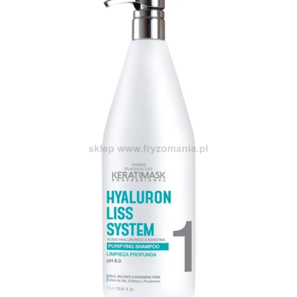 Placenta Life Keratinmask Hyaluron Liss 1 Szampon oczyszczający włosy przez zabiegiem prostowania 1000ml