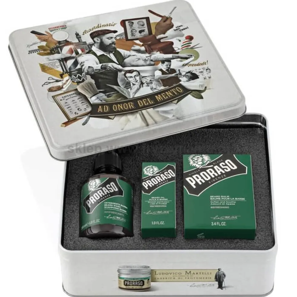 Proraso Refreshing, zestaw do pielęgnacji brody, szampon 200ml, balsam, 100ml, olejek 30ml