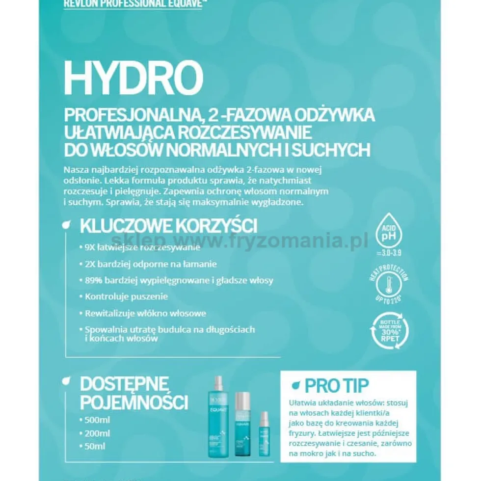 Revlon Equave Hydro, zestaw nawilżający do włosów, szampon micelarny 485ml i odżywka z keratyną 200ml