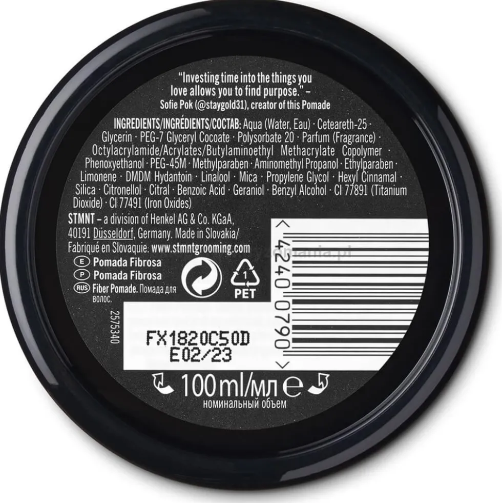 STMNT Fiber Pomade, pomada włóknista do luźnych stylizacji włosów dla mężczyzn 100ml