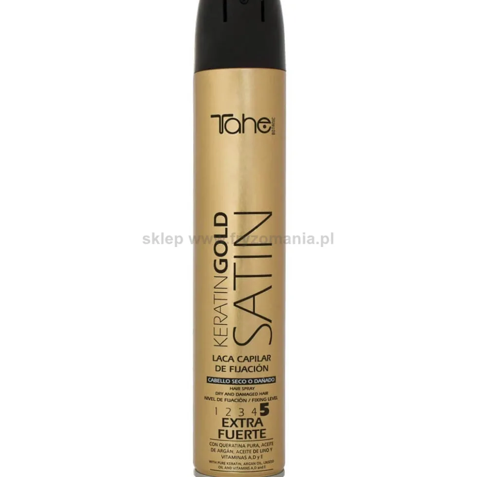 Tahe KERATIN GOLD SATIN 5 Lakier bardzo mocno utrwalający do włosów suchych i zniszczonych 400ml